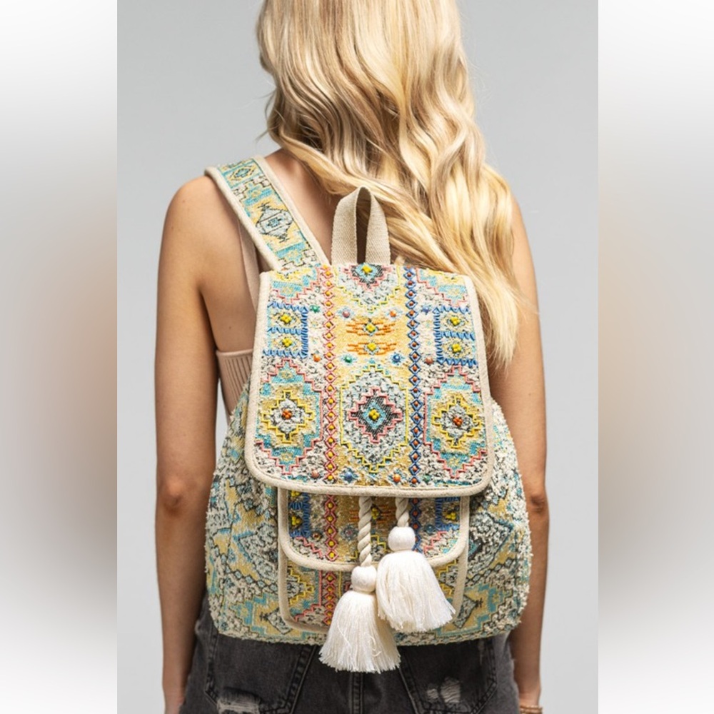 NWT! Ruggine Handmade Beaded Boho Colorful Patterned Backpack - Picture 4 of 15
